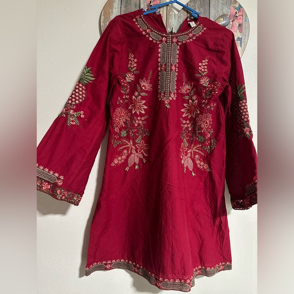 Other - Embroidered Red kurta with wide leg trousers. 100% cotton